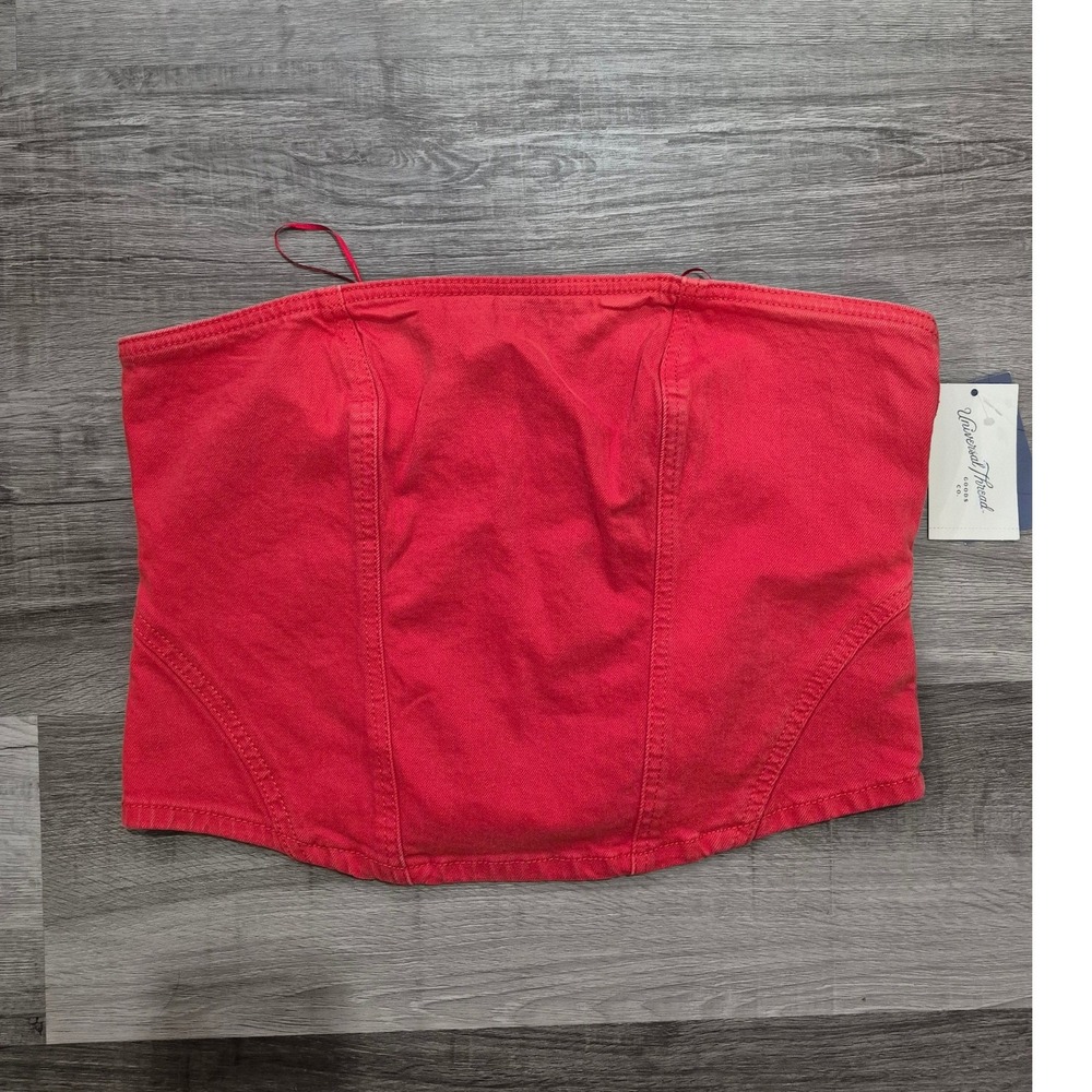Universal Thread Red Orange Denim Corset Zip Front Strapless Tube Top Size 12